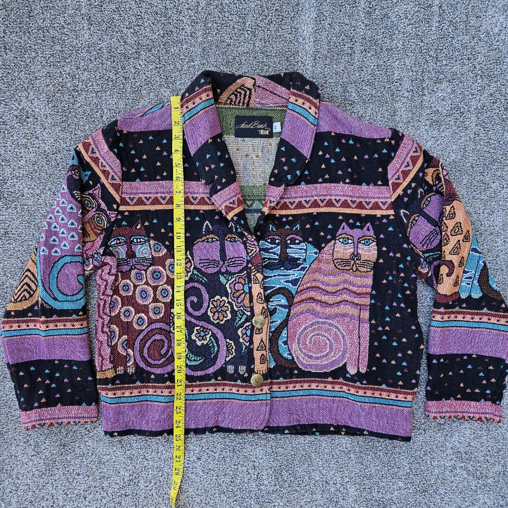 Laurel Burch Cat Tapestry Jacket Heavy Knit Sweater Rare Vintage Womens Size XL - Picture 5 of 16